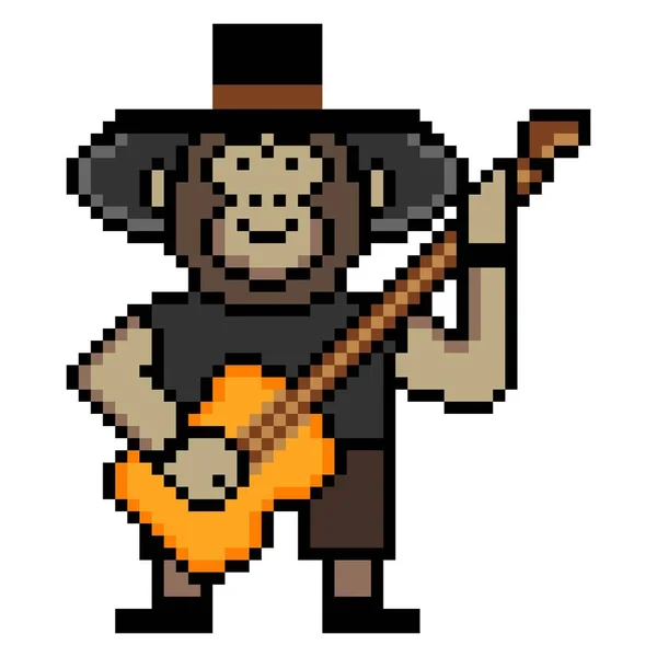 Monkey Play Guitar Pixel Art White Background — Stock Vector