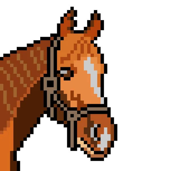 Paardenkop Met Pixel Art Witte Achtergrond — Stockvector