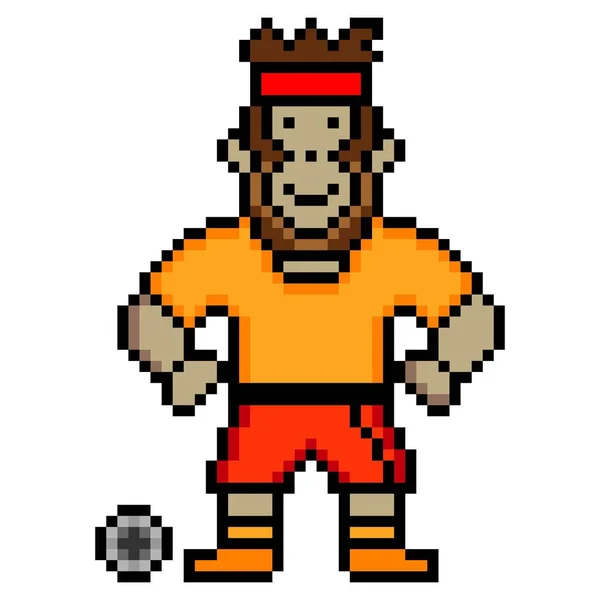 具有白色背景像素艺术的可爱猴子足球运动员 — 图库矢量图片