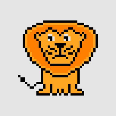 Arkaplanda izole edilmiş aslan pikseli sanatı. Vektör illüstrasyonu.