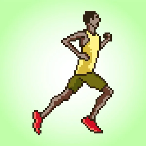 一个拿着像素艺术跑马拉松的男人 — 图库矢量图片