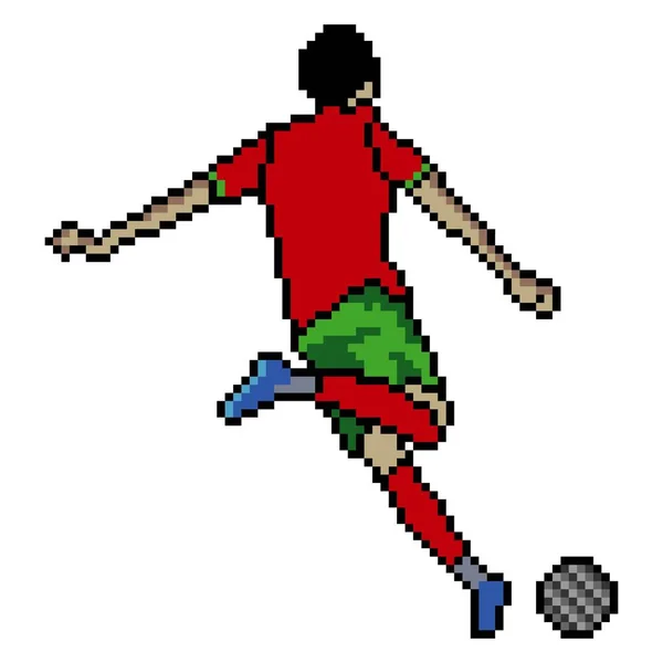サッカー選手はピクセルアートでボールを蹴る ベクターイラスト — ストックベクタ