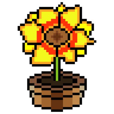 Tencerede ayçiçeği. Piksel sanat vektör illüstrasyonu.