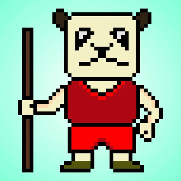 Pixel Kunst Schattig Panda Vechter Karakter — Stockvector
