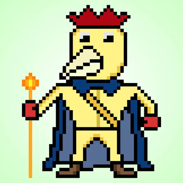 Pixel Arte Galo Rei Personagem Ilustração —  Vetores de Stock