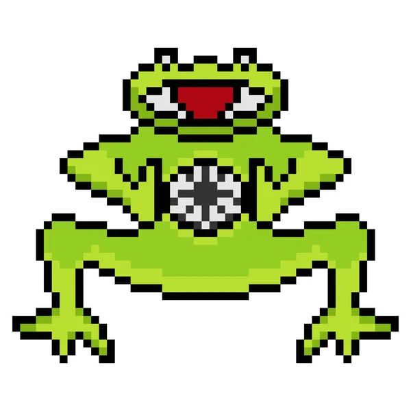 Frog Pixel Art Catching Ball — Stock Vector