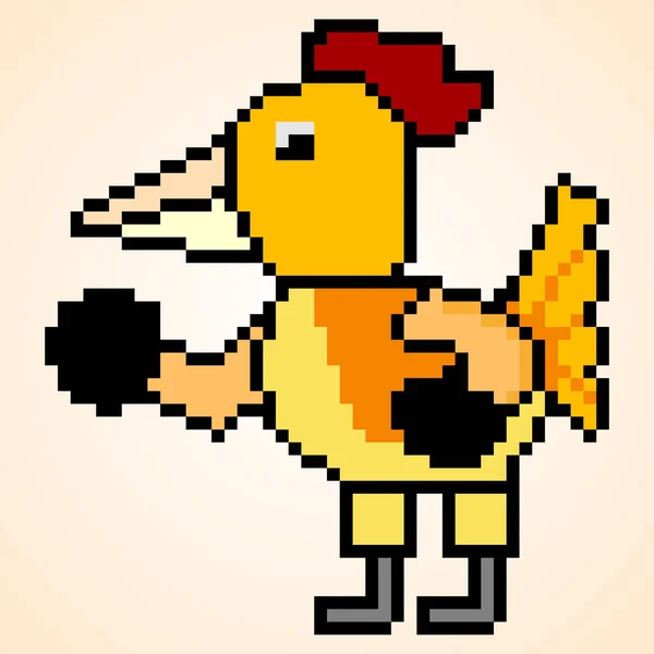 Pixel Τέχνη Χαριτωμένο Πυγμάχος Κόκορας Χαρακτήρα — Διανυσματικό Αρχείο