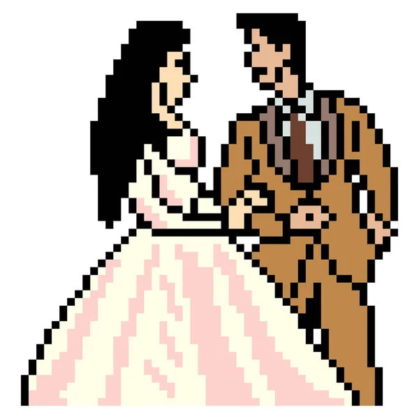 Retrato Casal Casamento Com Design Arte Pixel Ilustração Vetorial — Vetor de Stock