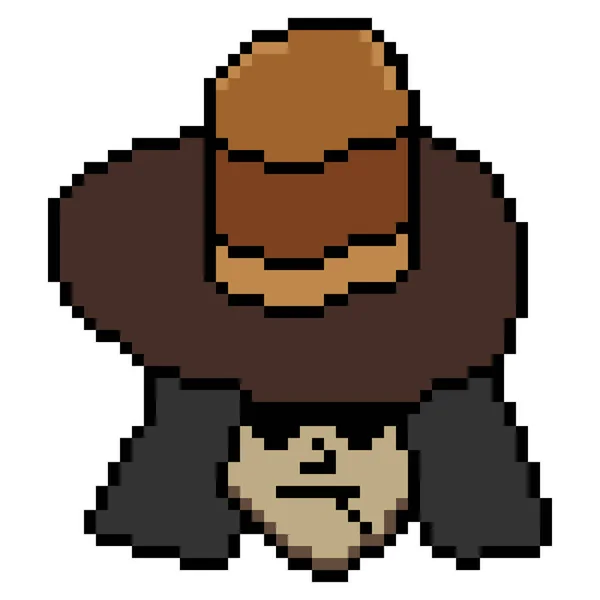 Pixel Art Homme Aux Cheveux Longs Portant Chapeau Cow Boy — Image vectorielle