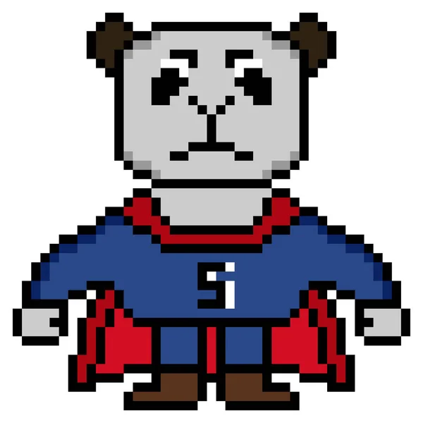 Pixel Arte Supereroe Panda Illustrazione Personaggio — Vettoriale Stock