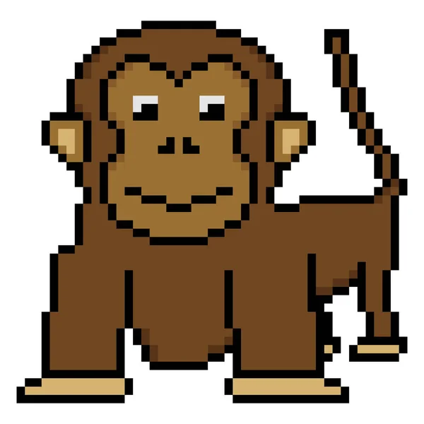 Mignon Singe Dessin Animé Pixel Art Sur Fond Blanc — Image vectorielle