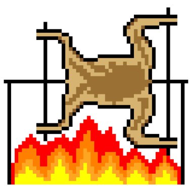 Izgaranın kömürlerinin üzerinde kuzu piksel sanatı. Vektör illüstrasyonu.