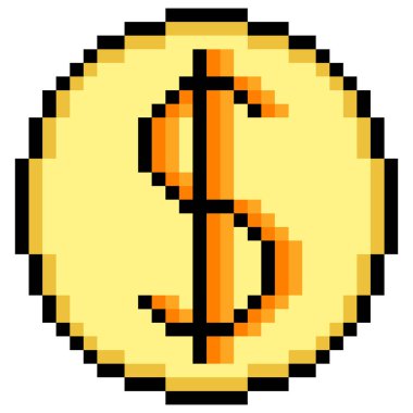 Piksel sanat dolar madeni para ikonu. Vektör illüstrasyonu