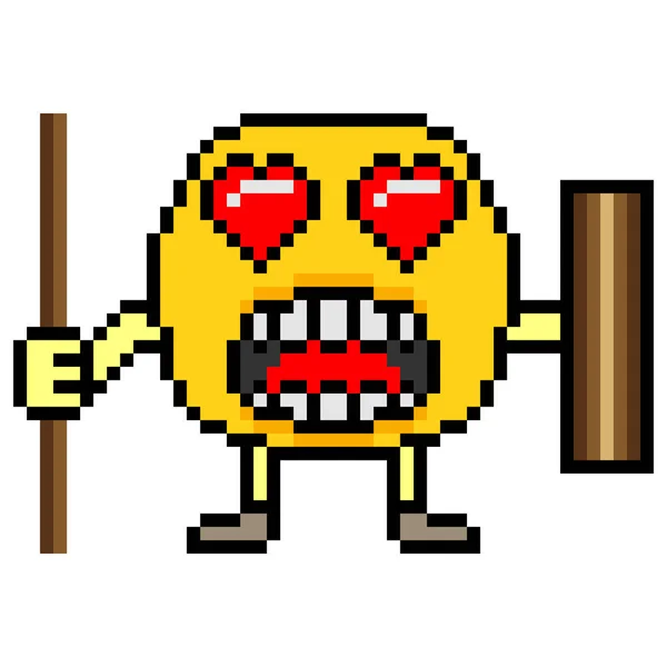 Karakter Emoticon Wajah Pixel Ilustrasi Vektor - Stok Vektor