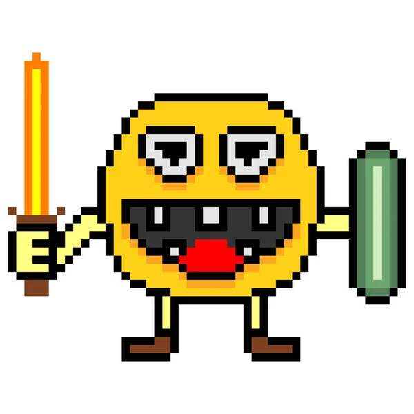Karakter Emoticon Wajah Pixel Ilustrasi Vektor - Stok Vektor