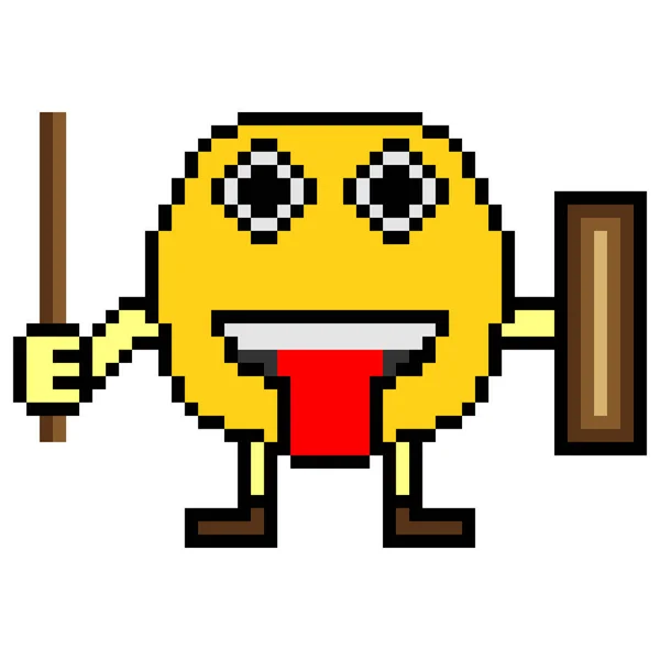 Pixel Art Face Emoticon Character Vector Illustration — Stock Vector