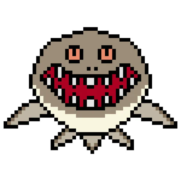 Şirin Köpekbalığı Karakteri Pikseli Resim Vektör Illüstrasyonu — Stok Vektör