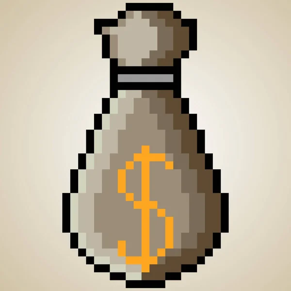 Money Bag Pixel Art Vector Illustration — Stock Vector