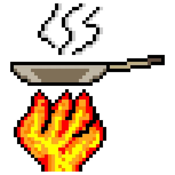 Cooking Pan Fire Pixel Art Vector Illustration — Stock Vector