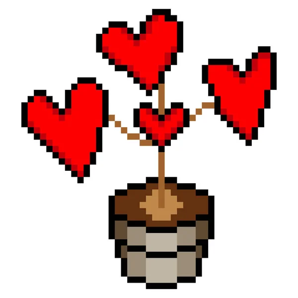 Растения Рисунке Пикселей Горшка Символическим Рисунком Сердца — стоковый вектор