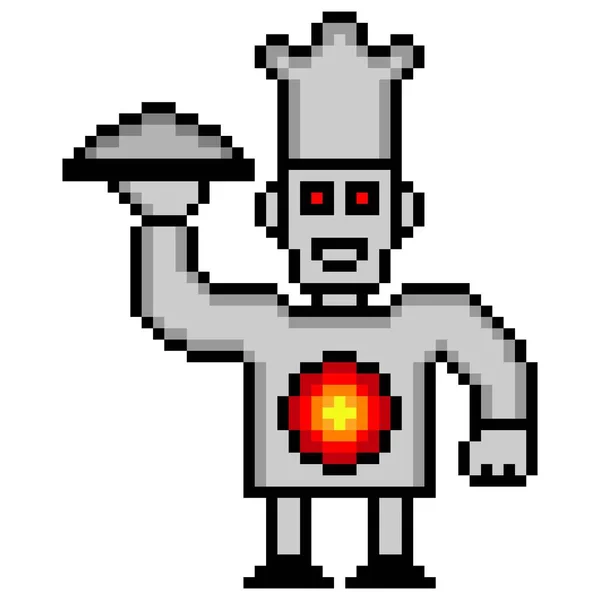 白色背景的Pixel机器人厨师 — 图库矢量图片