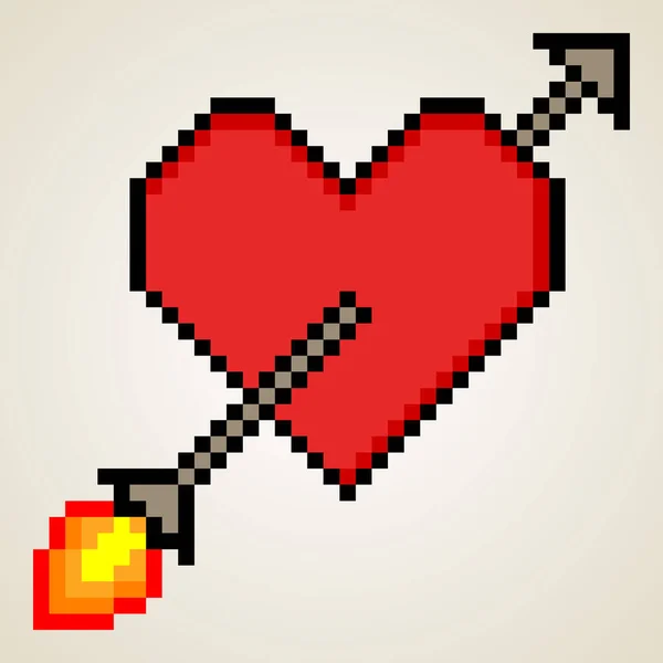 Corazón Con Cupidos Flecha Pixel Arte — Archivo Imágenes Vectoriales