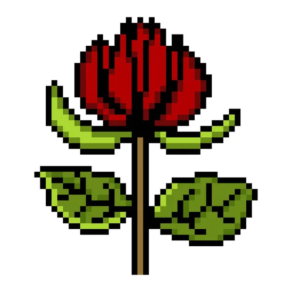 Rojo Rosa Flor Pixel Arte — Vector de stock