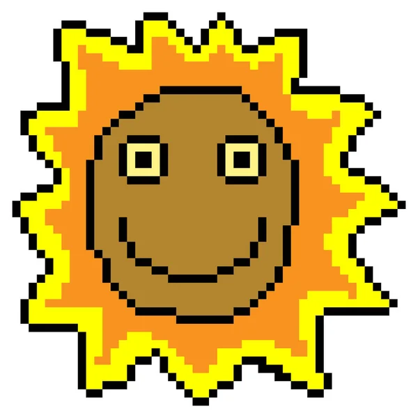 Smiling Sun Emoticon Pixel Art — Stock Vector