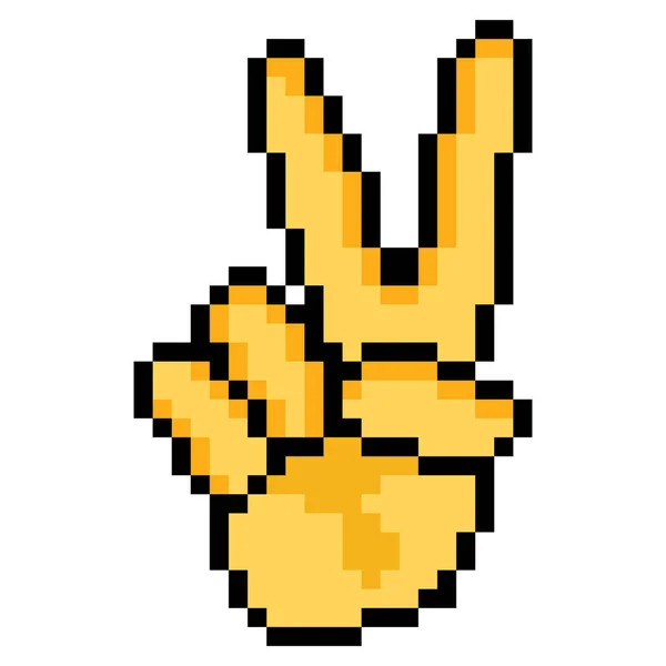 Χειρονομία Χέρι Σημάδι Για Σύμβολο Ειρήνης Pixel Σχέδιο Τέχνης — Διανυσματικό Αρχείο