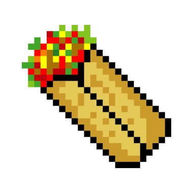 Piksel sanat tarzında Meksika yemeği burritoları.