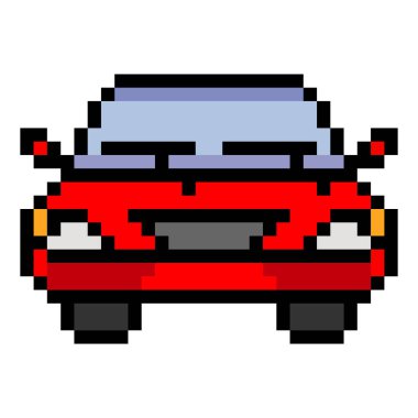 Piksel resimli kırmızı arabanın ön görüntüsü