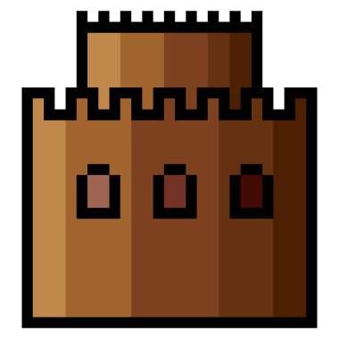 Beyaz arka planda pikselli ortaçağ kalesi.