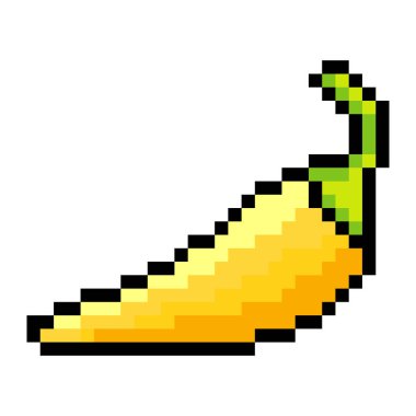 Beyaz arkaplanda izole edilmiş piksel resimli sarı kırmızı biber