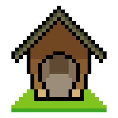 Piksel çizimli bir köpek evi.