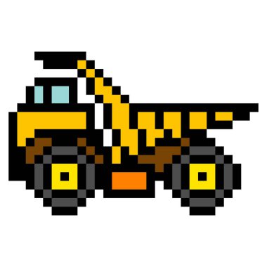 Piksel resimli ağır ekipman boşaltma kamyonu.