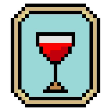 Resim çerçevesinde şarap kadehi piksel sanat tarzında