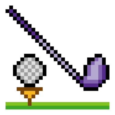 Piksel sanat tarzında golf spor ekipmanları