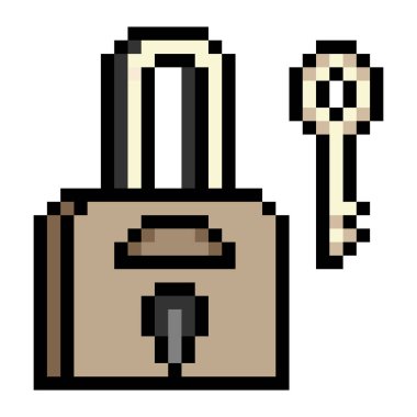 Piksel resim tarzında asma kilit ve anahtar