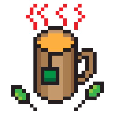 Piksel resimli sıcak çay kupası.