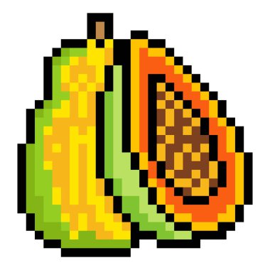 Piksel resimli tam ve yarım papaya.