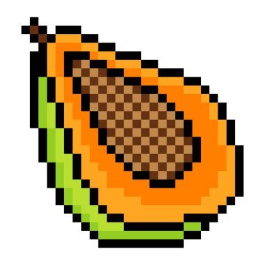 Beyaz arkaplanda pikselli Papaya meyvesi
