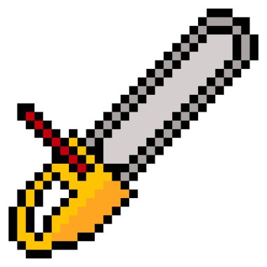 Beyaz arkaplanda izole edilmiş piksel sanatında Chainshaw