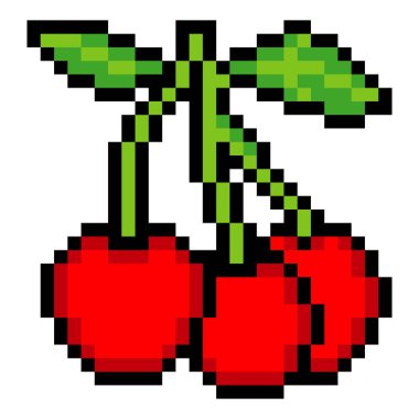 Beyaz arkaplanda izole edilmiş pikseldeki kiraz meyvesi