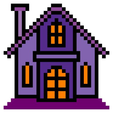 Piksel resim tarzında hayalet ev beyaz arkaplanda izole edilmiş