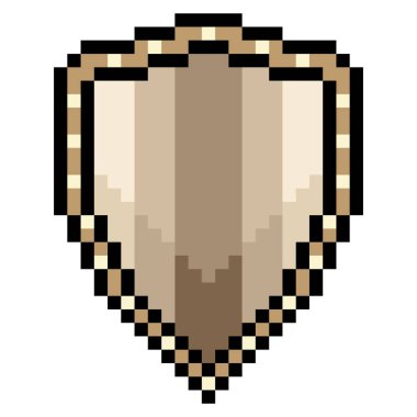 Beyaz arkaplanda izole edilmiş piksel sanatına sahip kalkan