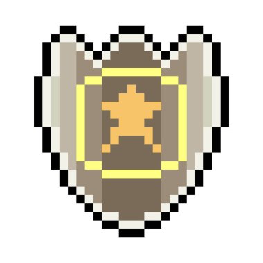 Beyaz arkaplanda izole edilmiş piksel resim tarzında kalkan