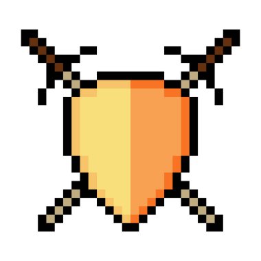 Beyaz arkaplanda piksel sanat tarzında kalkan kılıcı izole