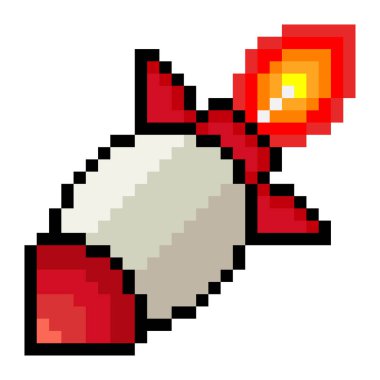 Beyaz arkaplanda piksel resim tarzında bir roket gemisi izole edildi