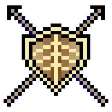 Kalkan ve mızrak piksel sanat tarzında