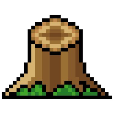 Piksel sanat tarzında tahta ağaç kütüğü